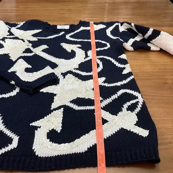 Marisa Christina Sweater Small Medium Nautical Anchor Sequin Navy White - Picture 8 of 11